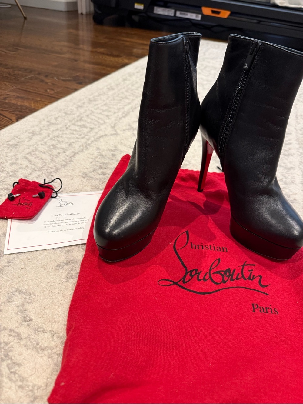 Worn twice!! Christian Louboutin Black Leather Platform Ankle Boots